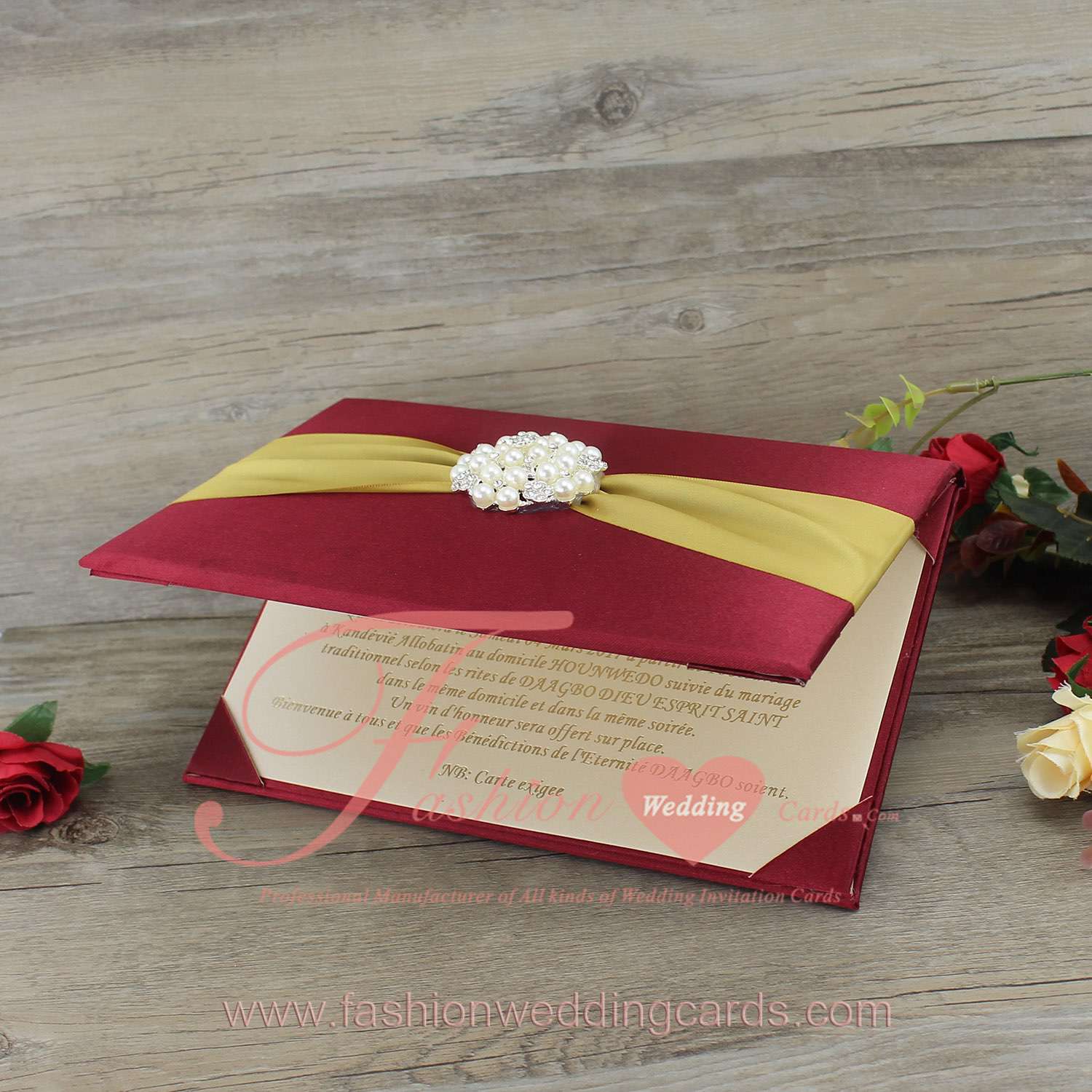 Thailand Silk Folios Burgundy Wedding Invitation Card